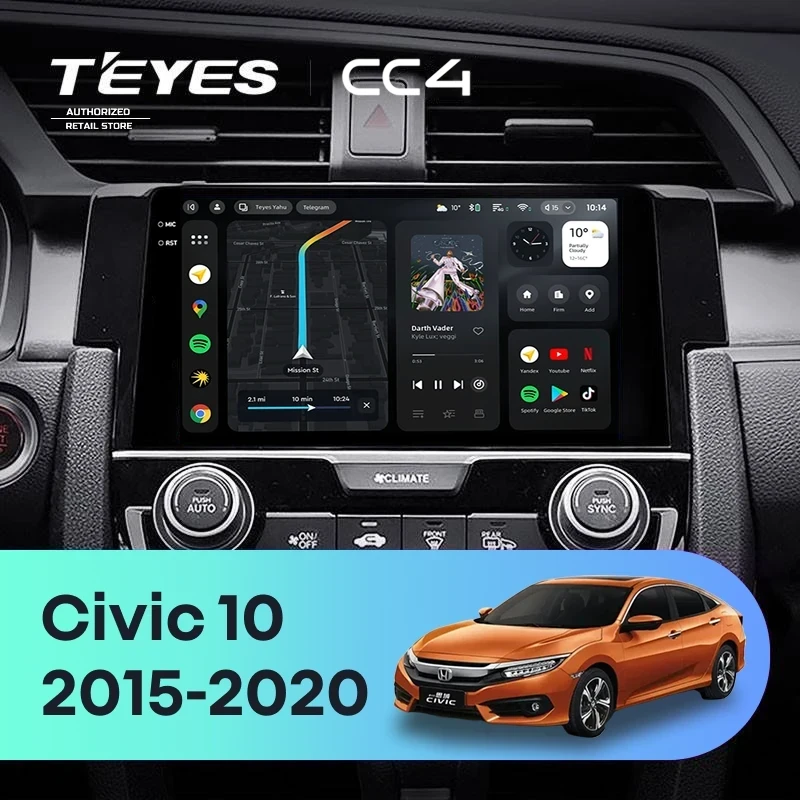 Штатная магнитола Teyes CC4 8/128 Honda Civic 10 FC FK (2015-2020)