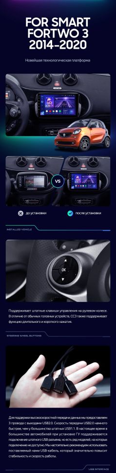 Штатная магнитола Teyes CC3 2K 360 6/128 Mercedes-Benz Smart Fortwo 3 C453 A453 W453 (2014-2020)