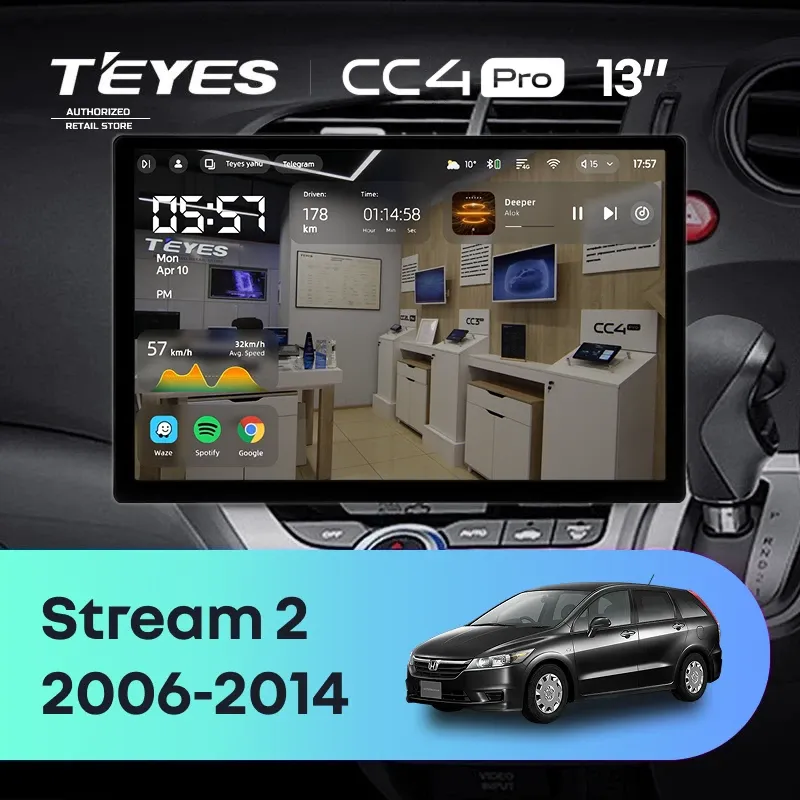 Штатная магнитола Teyes CC4 Pro 12/256 Honda Stream 2 (2006-2014) Правый руль (13")