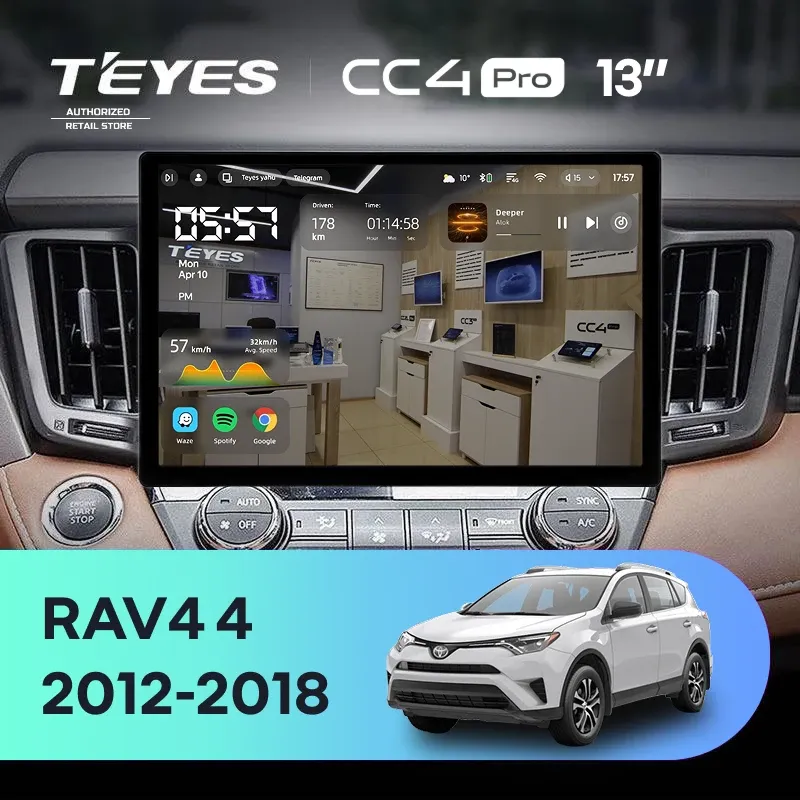 Штатная магнитола Teyes CC4 Pro 12/256 Toyota RAV4 4 XA40 5 XA50 (2012-2018) (13")