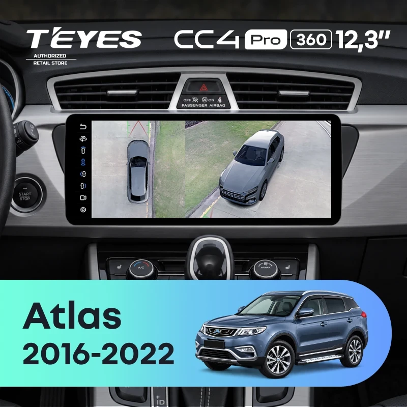 Штатная магнитола Teyes CC4 Pro 12.3" 360 12/256 Geely Atlas NL-3 (2016-2022) Тип-A