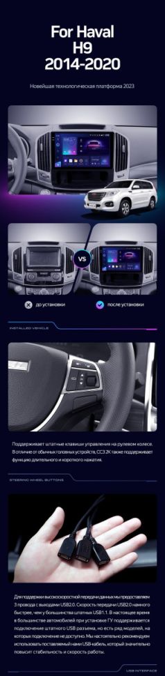 Штатная магнитола Teyes CC3 6/128 Haval H9 (2014-2020)