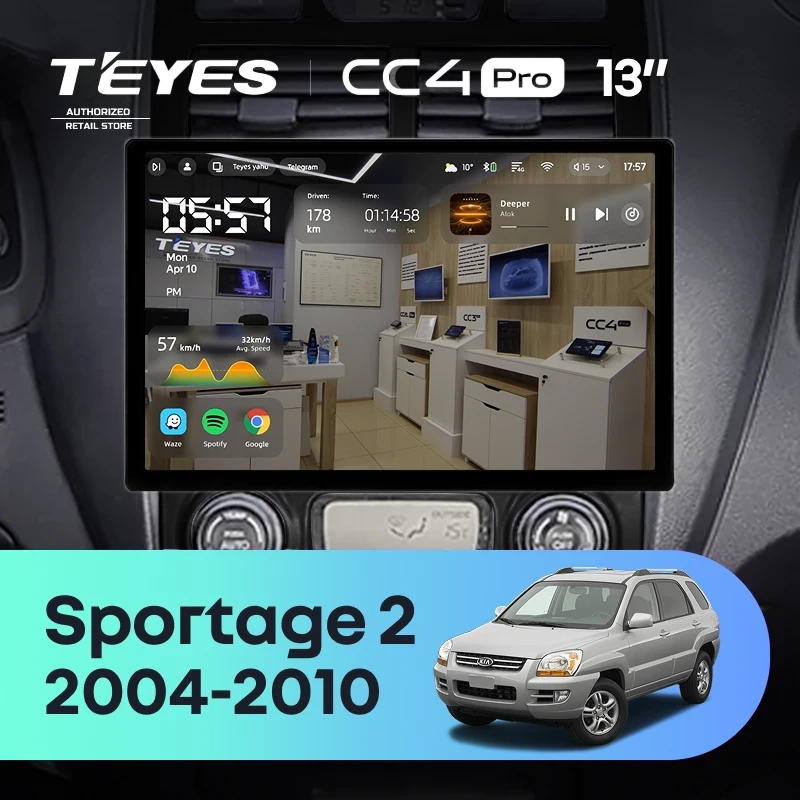 Штатная магнитола Teyes CC4 Pro 8/128 Kia Sportage 2 (2004-2010) F2 (13")