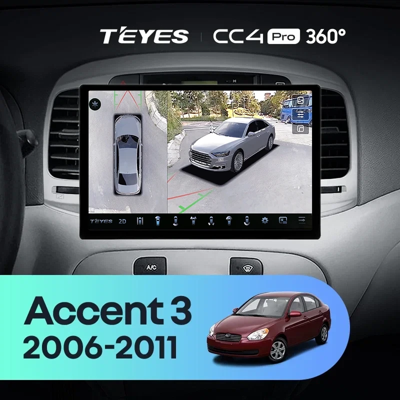 Штатная магнитола Teyes CC4 Pro 360 8/128 Hyundai Accent 3 (2006-2011) (11")