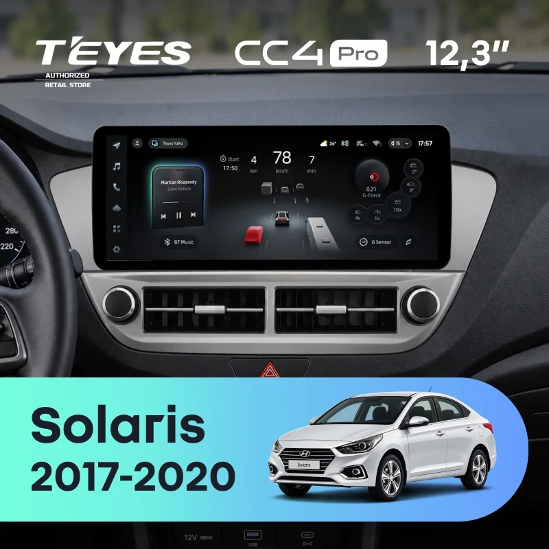 Штатная магнитола Teyes CC4 Pro 12.3" 12/256 Hyundai Solaris 2 (2017-2020) Тип-B