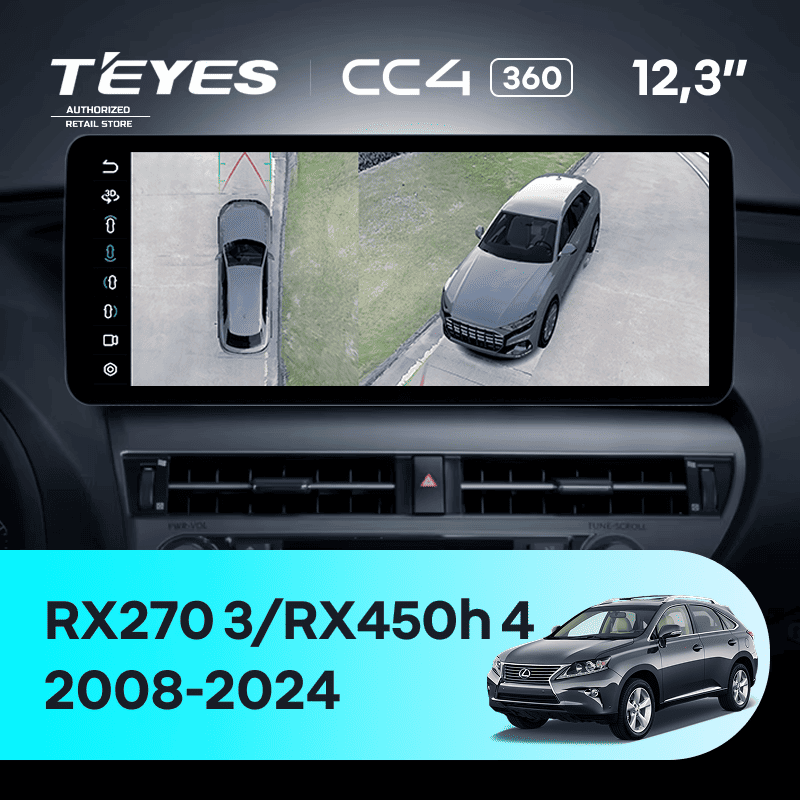 Штатная магнитола Teyes CC4 12.3" 360 8/128 Lexus RX270 3 RX450h 3 AL10 (2008-2015) Тип-C