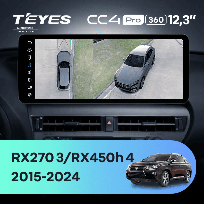 Штатная магнитола Teyes CC4 Pro 12.3" 360 12/256 Lexus RX270 3 RX450h 3 AL10 (2008-2015) Тип-A