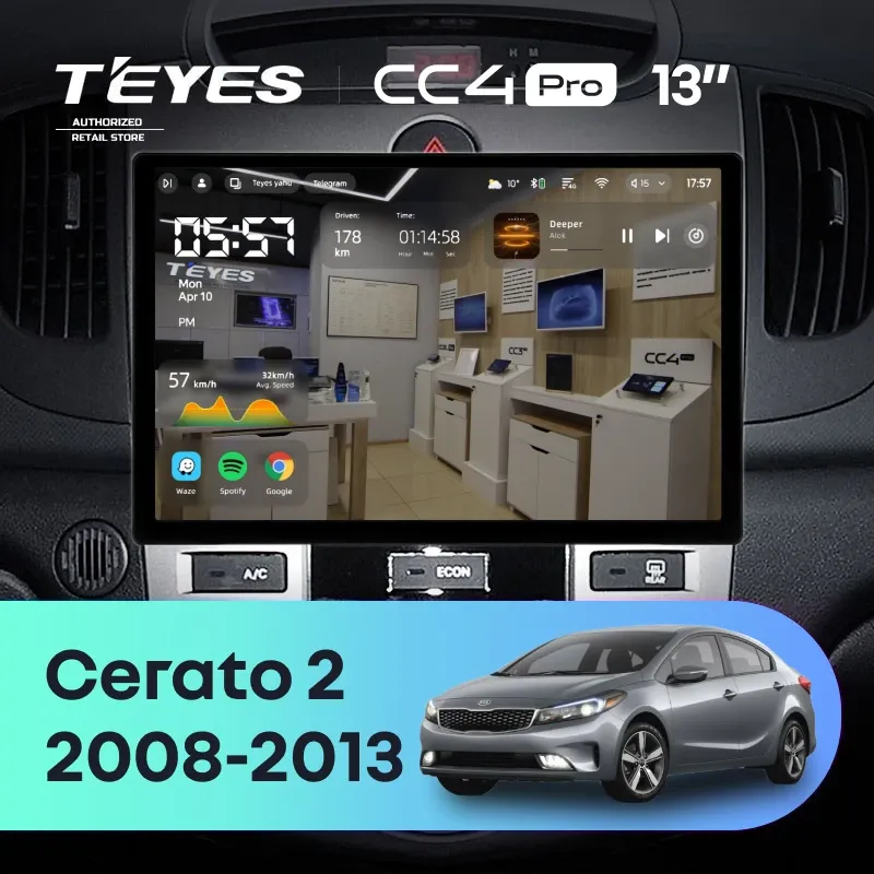 Штатная магнитола Teyes CC4 Pro 12/256 Kia Cerato 2 TD (2008-2013) F2 (13")