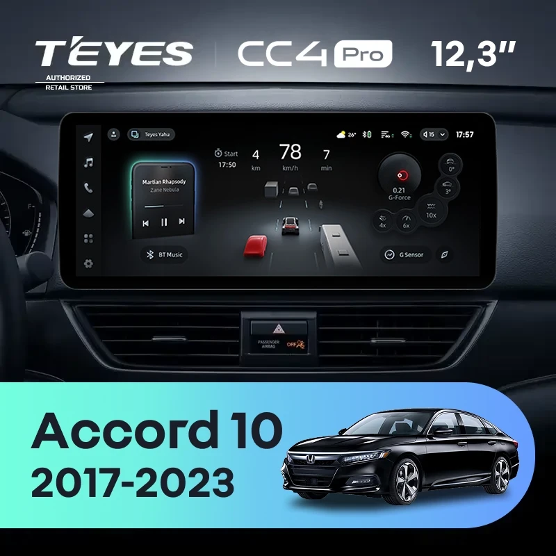 Штатная магнитола Teyes CC4 Pro 12.3" 8/128 Honda Accord 10 CV (2017-2023) Тип-A