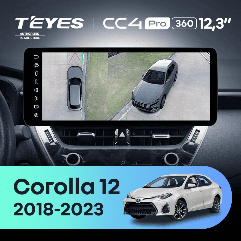 Штатная магнитола Teyes CC4 Pro 12.3" 360 12/256 Toyota Corolla 12 E210 XP210 (2018-2023) Тип-A