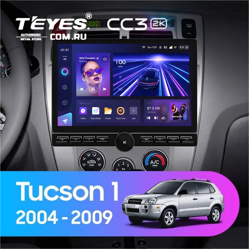 Штатная магнитола Teyes CC3 2K 6/128 Hyundai Tucson 1 (2004-2009) F1 (13" с кнопками)
