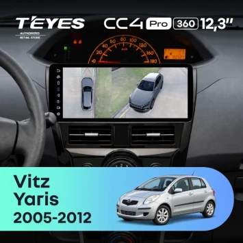 Штатная магнитола Teyes CC4 Pro 12.3" 360 12/256 Toyota Vitz 2 XP90 (2005-2012) (черный глянец)