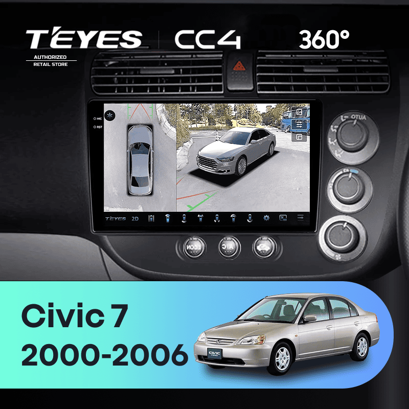 Штатная магнитола Teyes CC4 360 8/128 Honda Civic 7 (2000-2006) F2 Правый руль