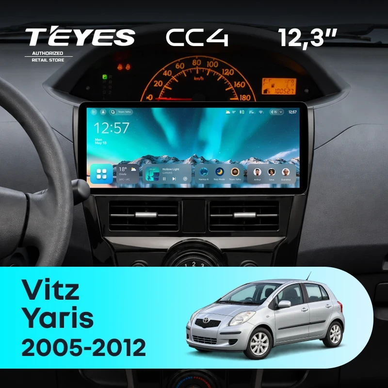 Штатная магнитола Teyes CC4 12.3" 6/64 Toyota Vitz 2 XP90 (2005-2012) (черный глянец)