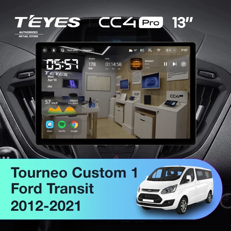 Штатная магнитола Teyes CC4 Pro 8/128 Ford Tourneo Custom 1 (2012-2021) F2 (0din) (13")