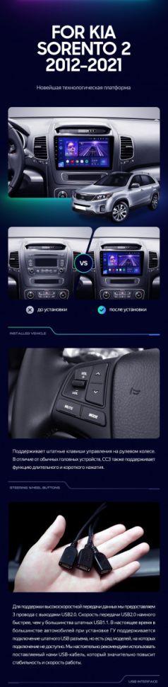Штатная магнитола Teyes CC3 2K 4/32 Kia Sorento 2 II XM (2012-2021) F2