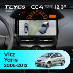 Штатная магнитола Teyes CC4 12.3" 360 8/128 Toyota Vitz 2 XP90 (2005-2012) (черный глянец)