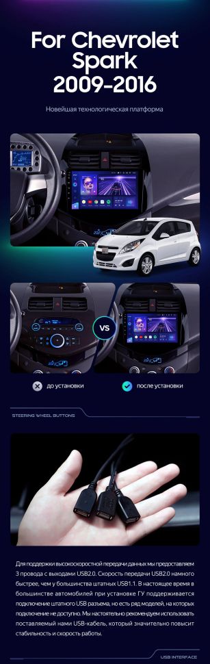 Штатная магнитола Teyes CC3L 4/32 Chevrolet Spark M300 (2009-2016) F1