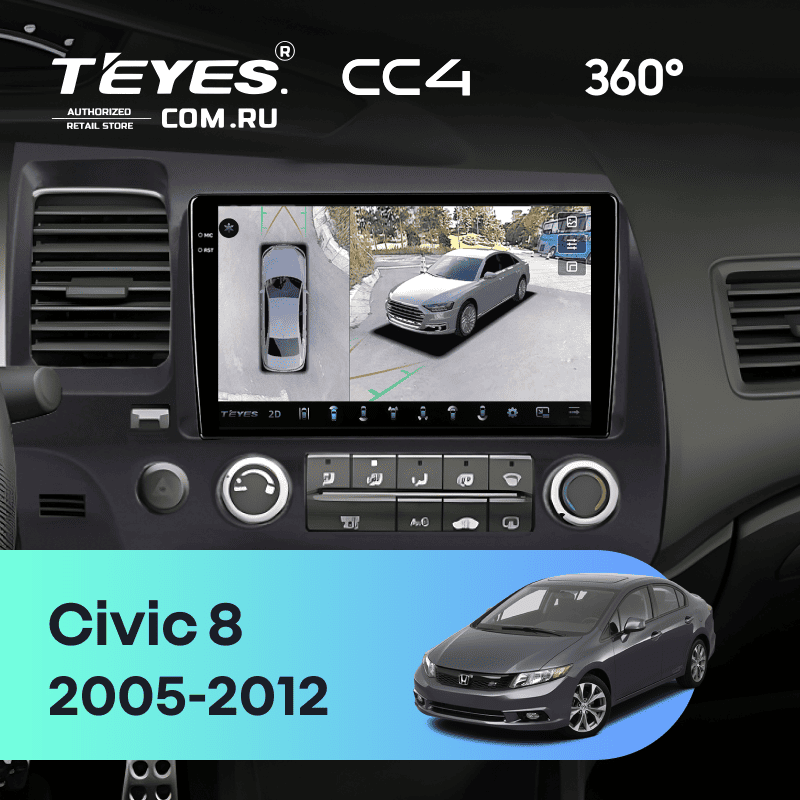 Штатная магнитола Teyes CC4 360 8/128 Honda Civic 8 4d (2005-2012)